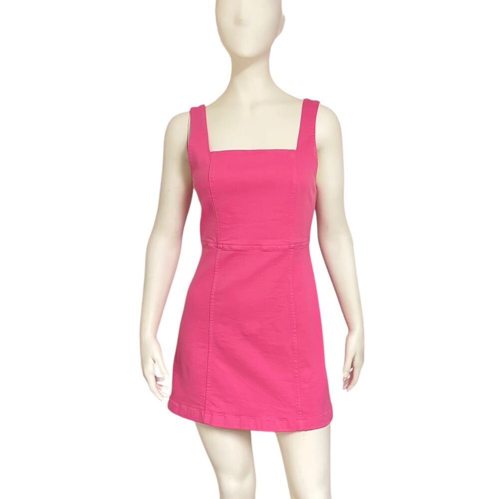 Alice + Olivia Jeans Pink Mini Dress Size 6 Square Neck Sleeveless Fitted A-Line